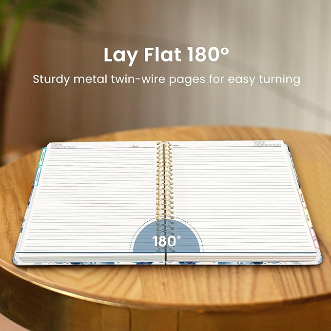 Large Spiral Lined Notebooks for Work with Removable Dividers & Tabs, 8.5"x11" Pretty Hardcover 5 Subject Notebook Journal for Women, College Ruled, Perfect for Study & Office Organization, 280 Pages,Blue Blooms