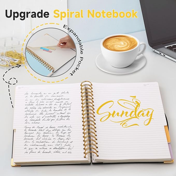 Huhuhero 5 Subject Notebook with Dividers, 240 Pages Pink Spiral Journal College Ruled, B5 Aesthetic Writing Journals for Women, Hardcover Notebooks for Work Note Taking, College Essentials