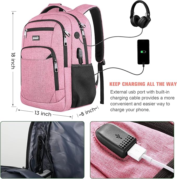 Paude Backpack for Women and Teen Girls, School/College Laptop Bookbag for City Trip, Pink