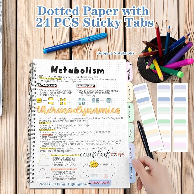Spiral Notebook, Dotted Journal Notebook, 4 Pack Large B5 Dot Grid Notebook for Journaling, 560 Thick Paper Dot Journal for Bullet, Work, School, 24pcs Index Tabs, Assorted Pastel Notebook, 8" x 10"