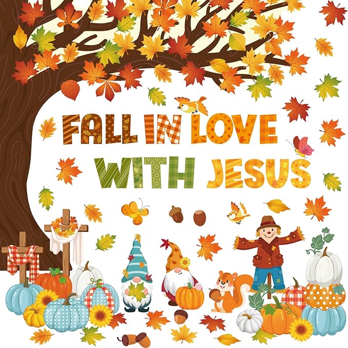 Zonon Thanksgiving Christian Bulletin Board Decorations Fall Tree Classroom Decor Autumn Fall in Love with Jesus Bulletin Board Set Religious Pumpkin Harvest Cutouts Thanksgiving Sunday School Church
