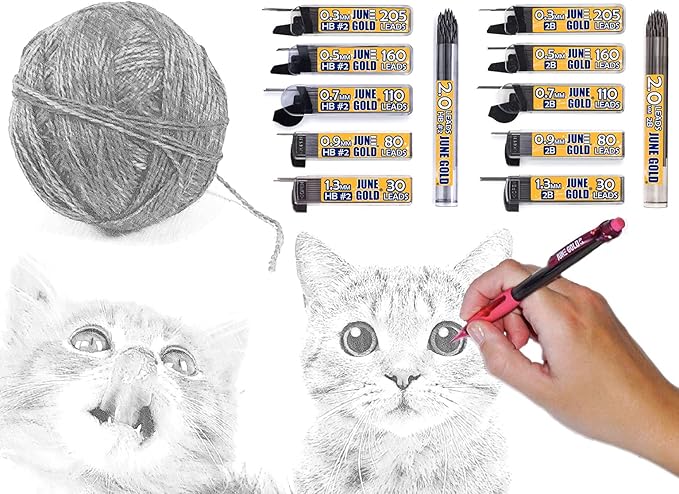 June Gold 120 Pieces, 1.3 mm HB #2 Lead Refills, 30 Pieces Per Dispenser, Medium Bold Thickness, Break Resistant Lead/Graphite (Pack of 4 Dispensers)