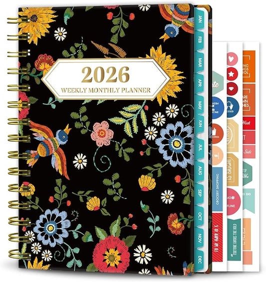 Ymumuda 2026 Planner, Daily Weekly and Monthly Planner，Jan 2026 - Dec 2026, 8.4" x 6.3", 2026 Calendar Planner Book with Tabs, Spiral Notebook with Inner Pocket for Office Home School Supplies