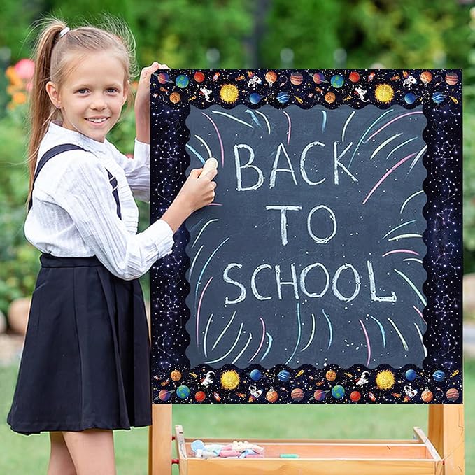 2 Rolls Outer Space Border, 65.6 Ft Galaxy Scalloped Borders Trim Night Sky Classroom Bulletin Board Border Trim for Back to School Classroom Bulletin Boards Chalkboard Wall Decor