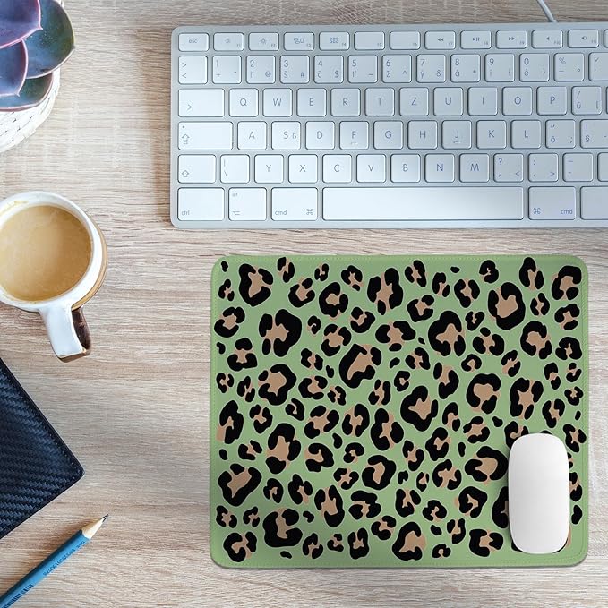 Sage Green Leopard Mouse Pad,Cute Boho Pink Cheetah Mouse Pad,Girly Preppy Cheetah Desk Mat for Girls Dorm Home Office Desktop Decor,10.2x8.2Inch