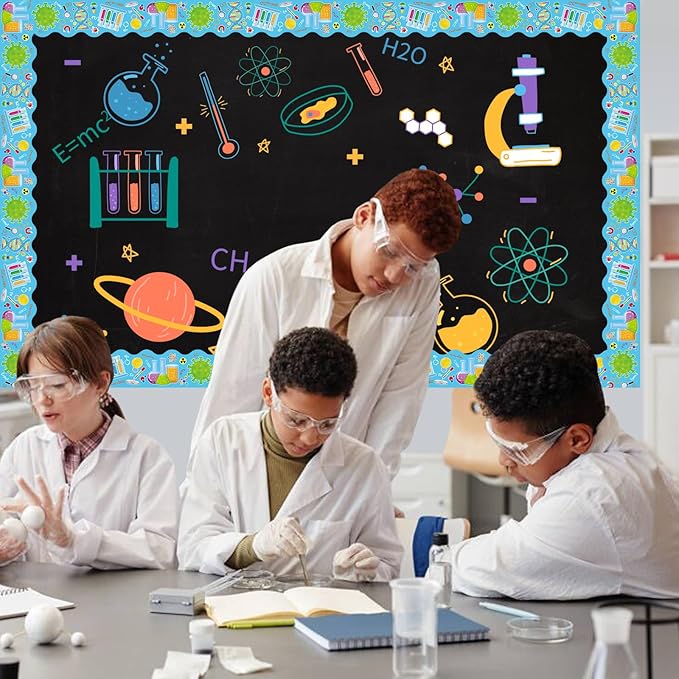 2 Rolls Science Bulletin Board Borders, 65.6 Ft Science Lab Scalloped Border Trim Scientific Theme Classroom Bulletin Board Border Trim for Back to School Classroom Wall Chalkboard Decor