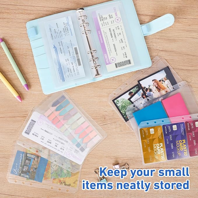 Antner 12PCS A6 Binder Pockets 6-Hole No Zipper Budget Cash Envelopes for Money Organizer, Zipless A6 Planner Inserts Cash Stuffing Envelopes Binder Pouches Folders Loose Leaf Filling Document Bags