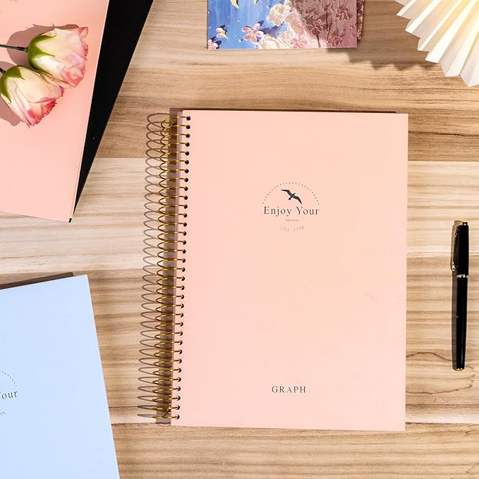 FLYING EAGLE 8.5 x 11 Large Graph Notebook Journal Spiral Graph Grid Notebook 210 Pages Hardcover Notebook Engineering Paper Notebook Graphing Notebook for Men Women, Pink