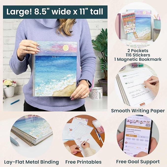 bloom daily planners 2026 Planner (January to December) - 8.5” x 11” Weekly & Monthly Dated Agenda Organizer Book with Stickers & Tabs - Flexible Soft Cover - Coastal Calm
