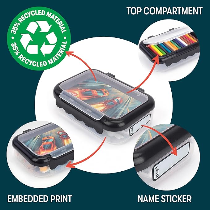 ZIPIT Recycled Plastic Pencil Box for Kids | 2 Compartments Pencil Case for School | Large Capacity Pencil Box for Girls and Boys