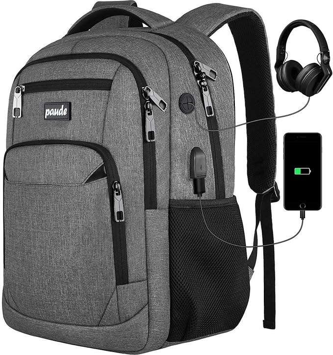Paude Travel Backpack for Men and Women,17.3 inch School Backpack for Teens,Laptop Backpack with USB Charging port for Business College Trip