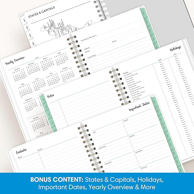 Blue Sky 2026-2027 Weekly and Monthly Academic Year Planner Calendar, July 2026 - June 2027, 5" x 8", Flexible Cover, Wirebound, Laminated Tabs, Laurel