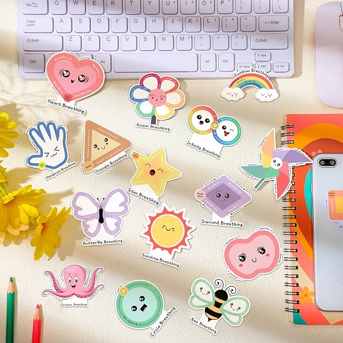 Crtiin 100 Pack Sensory Strips Anxiety Mindfulness Breath Calm Stickers Adhesive Texture Rough Tactile Fidget Tape for Mental Health Relief Anti Stress Stickers(Cartoon)