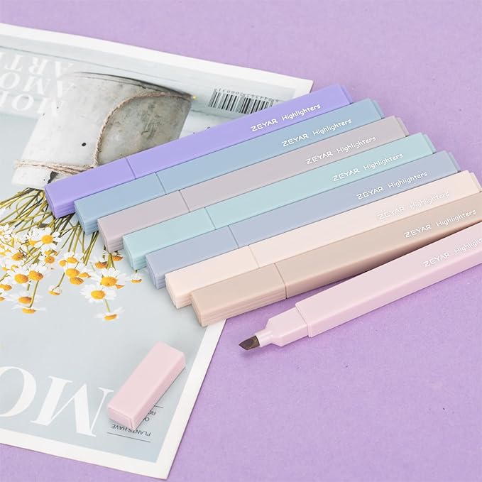 ZEYAR Aesthetic Cute Highlighter Pens, Cream colors, Chisel Tip, Water Based, Quick Dry, No Bleed for bible, four seasons color series (8 Winter Colors)