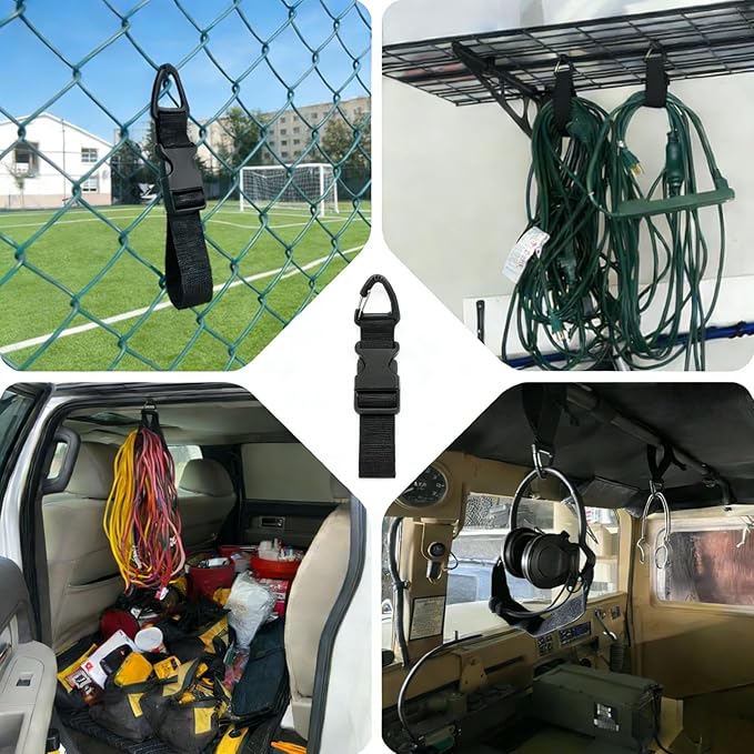 Heavy Duty Extension Cord Organizer 6 Pack Black 17" Adjustable Storage Straps with Triangle Hooks for Garage Workshop & Tool Storage Ideal for Men's Gadgets and Cable Management