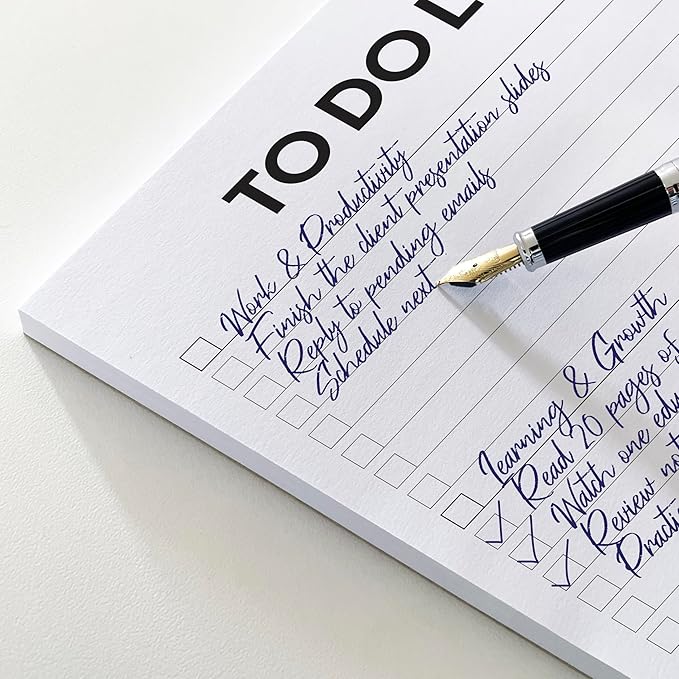 To Do List Notepad, A5 Size (8.3"x5.8") Daily To Do List by Category, Premium Thick Paper With Cardboard Back Support, Undated Daily Planner Notebook, Ruled Pages, Checkboxes.