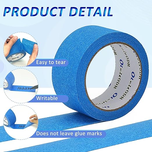 4 Rolls Blue Painters Tape Bulk 3 inch x 60 Yards, Total 240 Yd, Painters Masking Tape No Residue Wall Painting Tape Artist Tape Trim Edge Finishing Tape for Wall Painting Decoration DIY Supplies