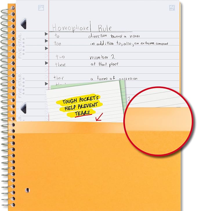 Five Star Spiral Notebook + Study App, 5 Subject, Wide Ruled Paper, 8" x 10-1/2", 200 Sheets, Fights Ink Bleed, Water Resistant Cover, Forest Green (73441)
