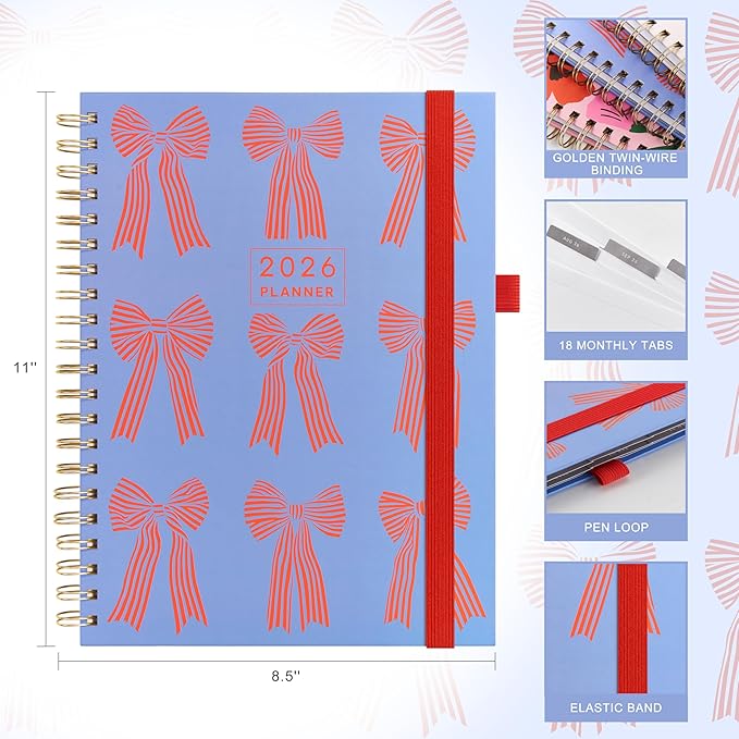 And Per Se 2026 Planner with Pattern, A4 Size-Daily, Weekly & 18-Monthly Planner, Daily Schedule, Monthly Tabs, 100 GSM Thick Paper(Bowknot Pattern)
