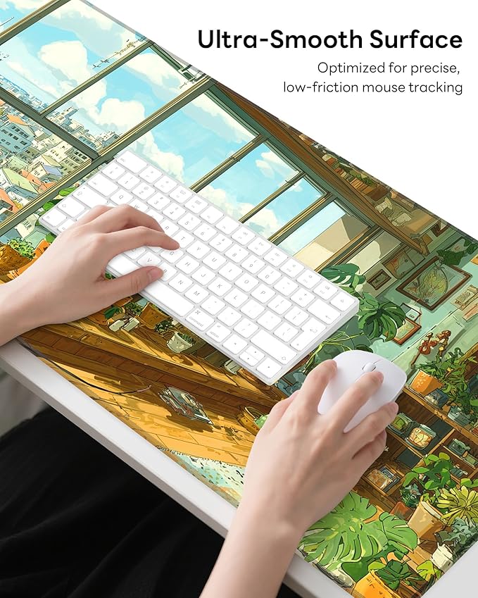 XL Gaming Mouse Pad, 31.5x17.5'' Large Desk Mat with Anti-Slip Rubber Base & Stitched Edges for Gaming, Office, Home - Greeny Cottage