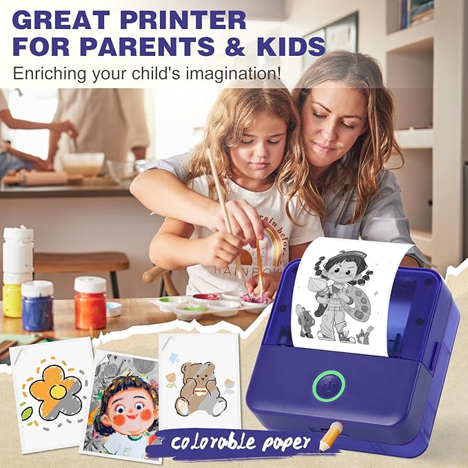 cudinham Print Pods Mini Printer, Sticker Printer with 10 Rolls Thermal Printing Paper, Inkless Pocket Printpod for Phone, Impresora Portátil for Notes, DIY, Compatible with iOS & Android (Purple)