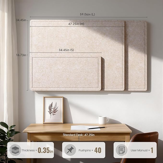 Large Bulletin Board, 60 X 35 Inches Felt Cork Board with 40 Pushpins, Foldable Felt Notice Pin Board Photo Display Board with Self-Adhesive Tape for Office Home School