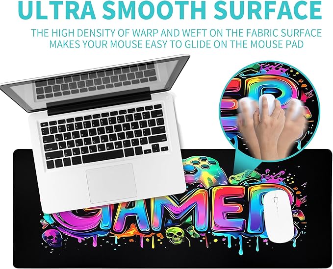 Gamer Mouse Pad Abstract Black Mouse Pad 31.5x11.8 Inch Aesthetic Skull Texture Non-Slip Rubber Base Large Mousepad Stitched Edges Keyboard Mouse Mat Desk Pad for Office and Home