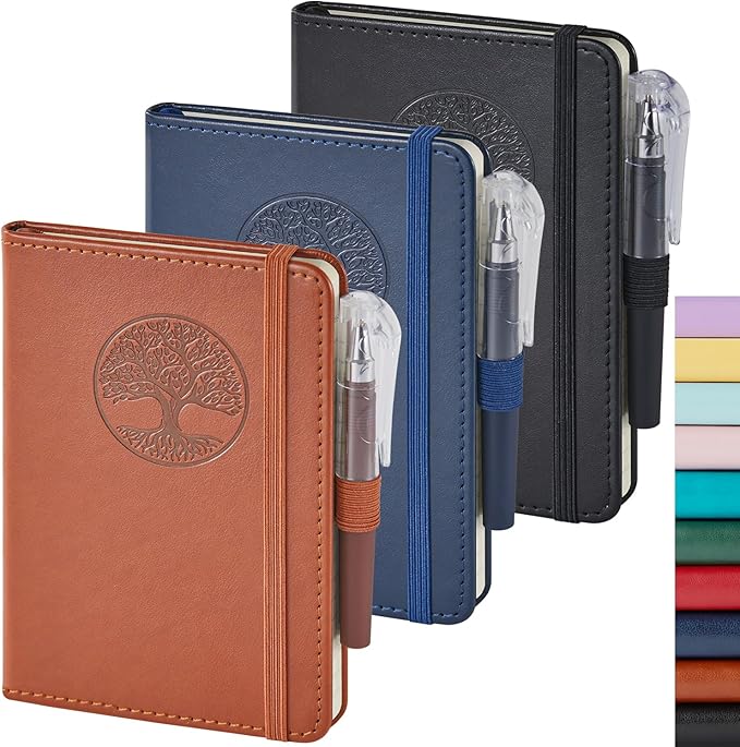 Small Journal Pocket Notebook for Men/Women, A6 (3.7" x 5.7"), 3 Pack Mini Pocket Journal with Pen, 100GSM Paper, Faux Leather Cover Diary Journal for Writing, Travel, Business, Work & School