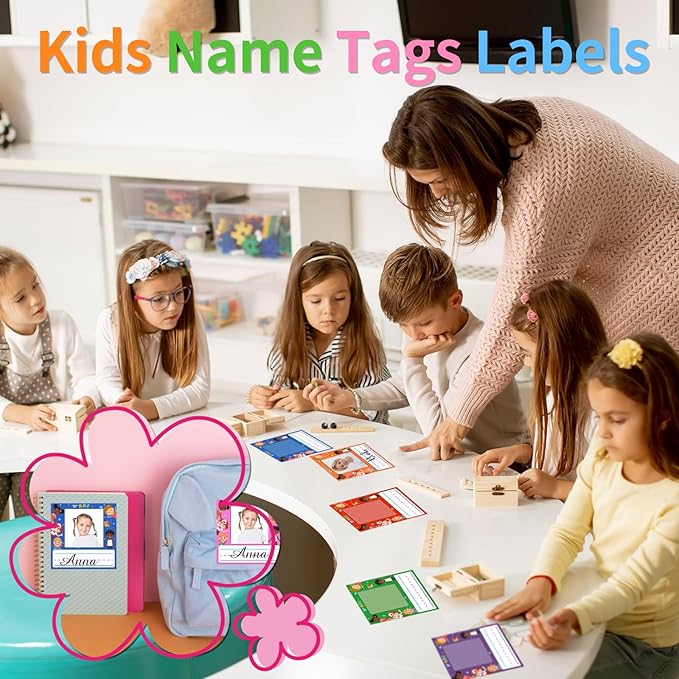 Starboling Kids Name Tags,48 Pcs Adhesive Desk Nameplates,Photo Name Tags Sticker for Classroom Student School Supplies,Name Tag Stickers Classroom Decor Name Stickers（Child Photo Name Sticker）