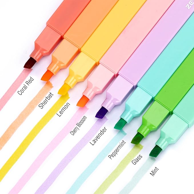 ZEYAR Aesthetic Cute Highlighter Pens, Cream Chisel Tip, Water Based, Quick Dry, No Bleed for Bible, Four Seasons Color Series (8 Summer Colors)