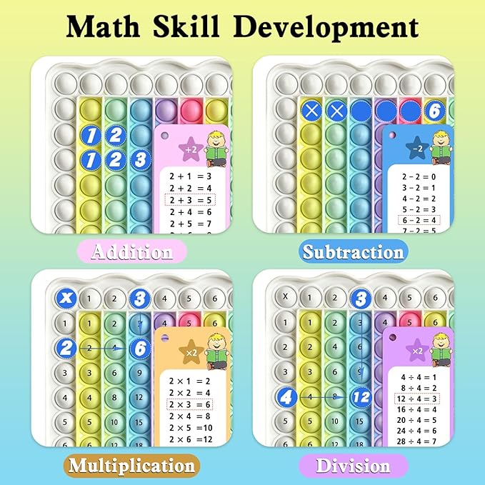 Multiplication Flash Cards + Pop Fidget Multiplication Chart, Times Table Educational Flashcard 3rd Grade, 4th, 5th, 6th Grade, Mint
