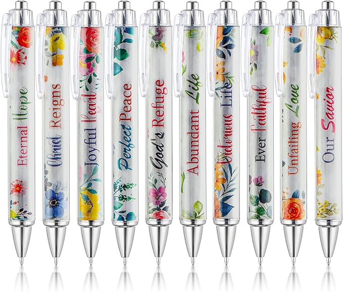 Mr. Pen Christian Pen Set, 10 Pack, Faith Blossoms, Black Ink, Bible Verse Pens, Ballpoint Pens