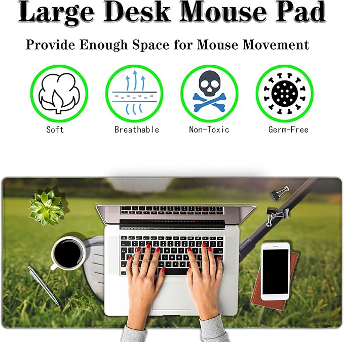 Large Desk Pad Green Big Desk Mat, Pc Mouse Pads Men¡¯s Office Accessories Gaming Desk Mats, Chic Office Desk Accessories Waterproof Non-Slip Rubber Base, 35.4 X 15.7 inch for Work/Game/Office