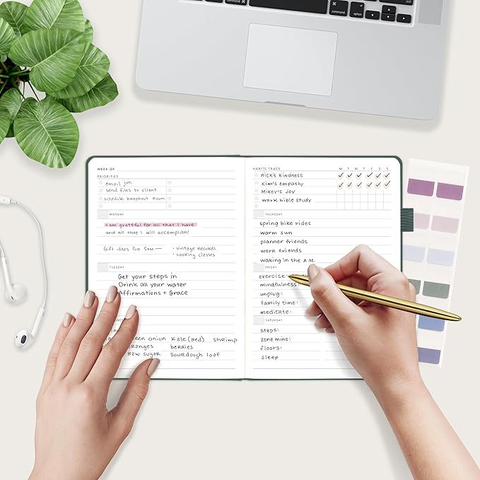 And Per Se Undated Planner – A5 Weekly & Monthly Goal Planner for 72 Weeks (1.5 Years) – Hardcover with Monthly Tab Stickers, Back Pocket & Habit Tracking (Celestial Green)