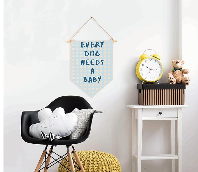 Baby Reveal Announcement Present-Banner Flag Sign Wall Decor Gift for Boy Girl Kids Nursery Playroom Reading Room Bedroom Above Crib Door-Baby,Shower,Birthday Christmas Gift-Every Dog Needs A Baby