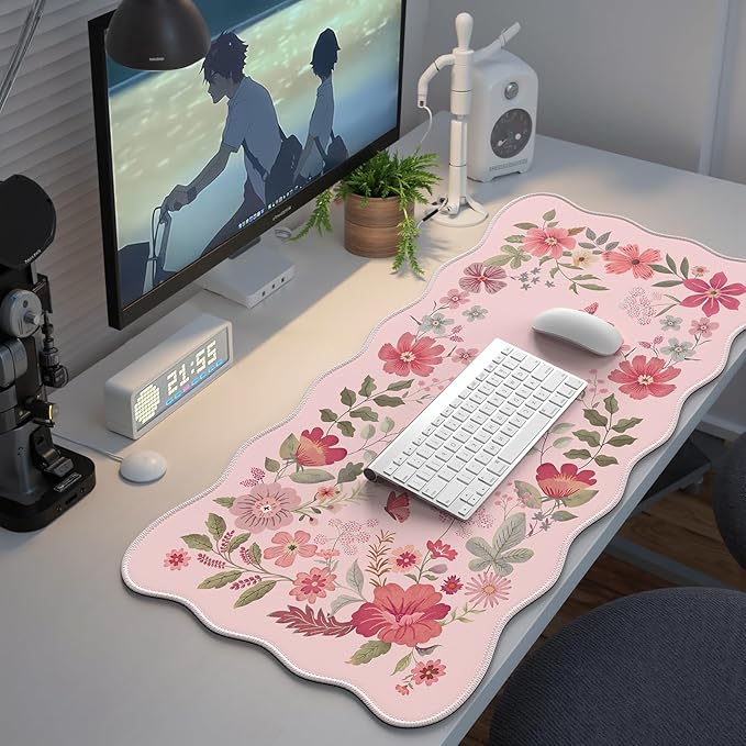 iCasso Desk Mat, Cute XXL Mouse Pad, Anti-Slip Big Mousepad with Stitched Edges, Keyboard and Mouse Mat (Pink)