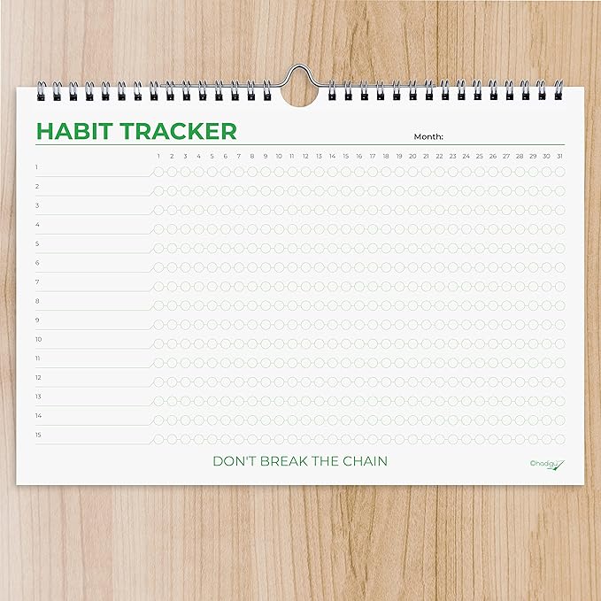 Hadigu Habit Tracker Calendar (Undated 12 Month) Colorful Motivational Design, Spiral Bound and Hanger, A4 Size (8,3"x11.7") Quality Heavy Paper, Monthly Habit Tracker Journal, Goal Tracker, Workout
