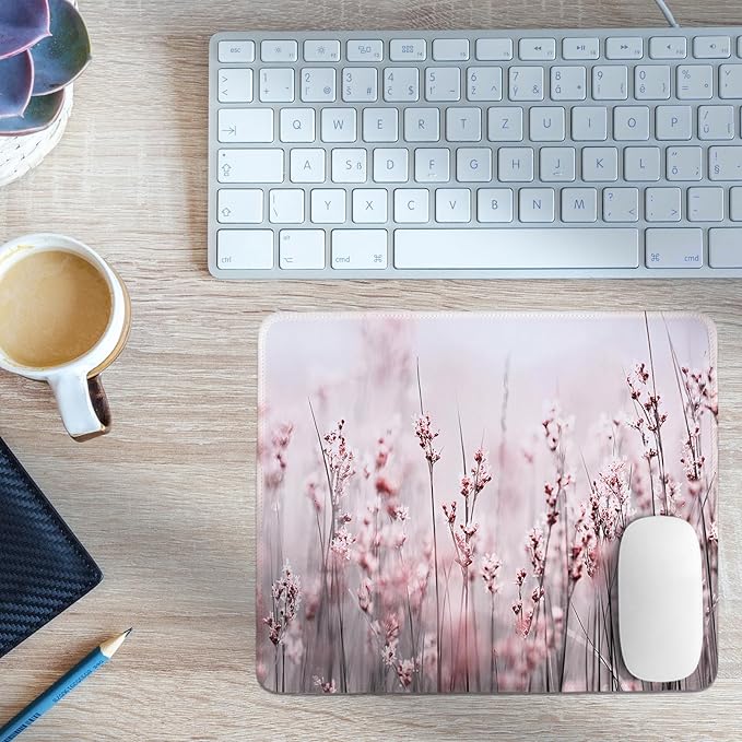 Pink Spring Floral Mouse Pad,Lavender Flower Mouse Pads,Cottagecore Flower Desk Mat for Home Office Dorm Desktop Decor,10.2x8.3 Inch