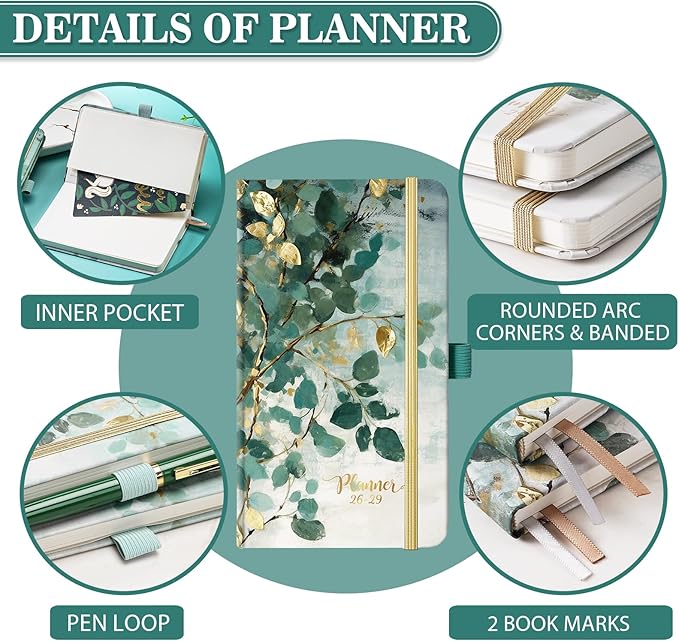 2026-2029 Pocket Planner/Calendar - 3 Year Planner 2026-2029, July 2026 - June 2029(36 Months), 6.3" x 3.7", 3 Year Monthly Planners with Inner Pocket, Pen Holder & Elastic Closure - Art Leaves
