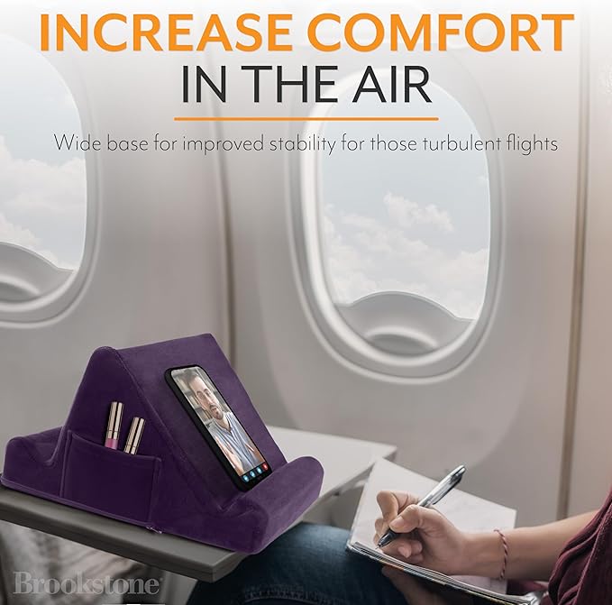 Brookstone Tablet Lap Cushion - Tablet and Phone Holder for Bed, Flights, and Travel, Two Angled Memory Foam Lap Desk for Reading and Hands Free Viewing, Compatible iPad and Kindle Accessories, Purple