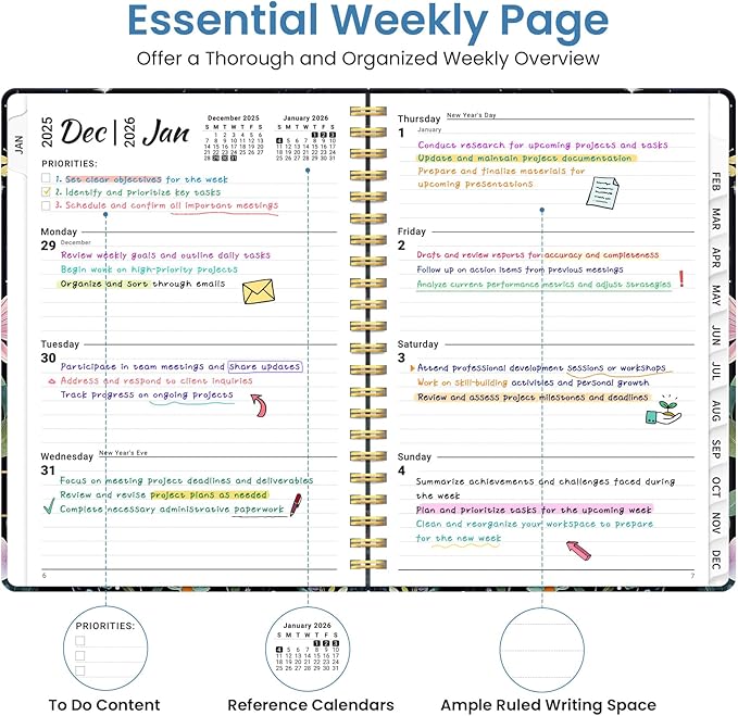 2026 Planner, Weekly and Monthly Planner for Women, January 2026 to December 2026, Pretty Hardcover 2026 Calendar Planner Book with Tabs, Inner Pocket, Spiral Bound, Perfect Office Home School Supplies -6.3" x 8.5", Celestial