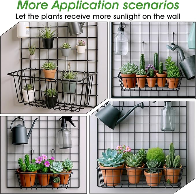 6 Pack Wire Baskets, Hanging Basket for Wall Grid Panel Organizing, Display Wall Baskets for Kitchen, Home Decor, Grid Accessory, Black