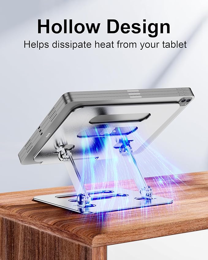 T-Ablet Stand Holder for iPad for Desk, Adjustable Foldable Aluminium Travel T-Ablet Stand for Kindle and T-Ablet (4.7-12.9 inch) Compatible with iPad Pro/Air/Mini, Silver