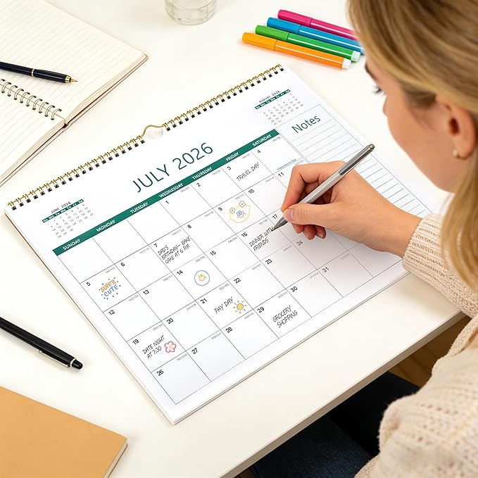 Desk Calendar 2026-2027, 18 Months Calendar from Jan. 2026 to Jun. 2027, 14.5" x 11.5" Desktop/Wall Monthly Calendar with Large Squares, Notes Section for Home, School, Office