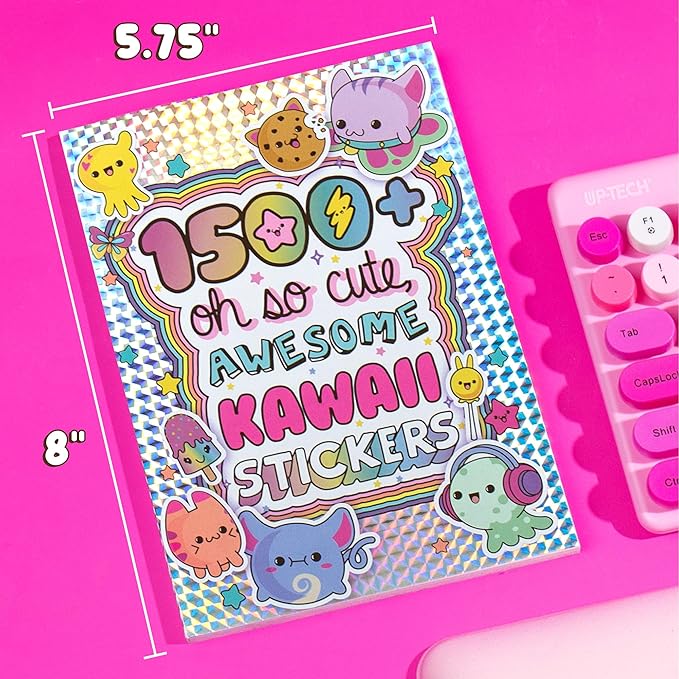 Just My Style 1500+ Cute Kawaii Stickers, 43-Page Book for Scrapbooks, Planners, Features Letter, Happy Planner, Laptop, Water Bottle Stickers for Kids Teens Adults
