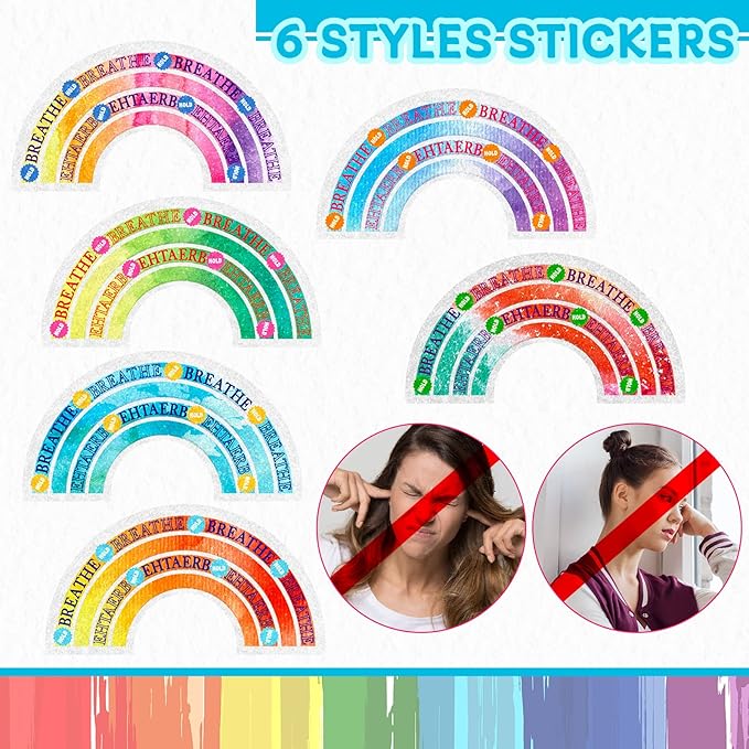 36 Pcs Sensory Strips Infinity Rainbow Anxiety Mindfulness Stickers Adults Stress Breathing Stickers Fidget Adhesives Rough Textured Tape for Classroom Desk Office Computer(Watercolor)