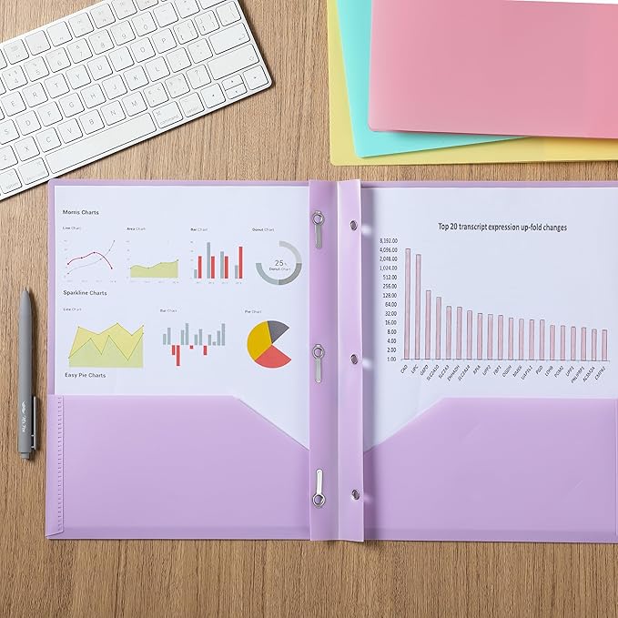Mr. Pen- Plastic Folders with Pockets and Prongs, 5 Pack, Letter Size, Macaron Colors, Flexible Plastic Folders with Prongs