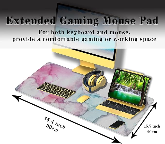 Big Mouse Pad - Colorful Gaming Mousepad, Non-Slip Rubber Base, Waterproof with Stitched Edges, 35.4" X 15.7" for Game Office