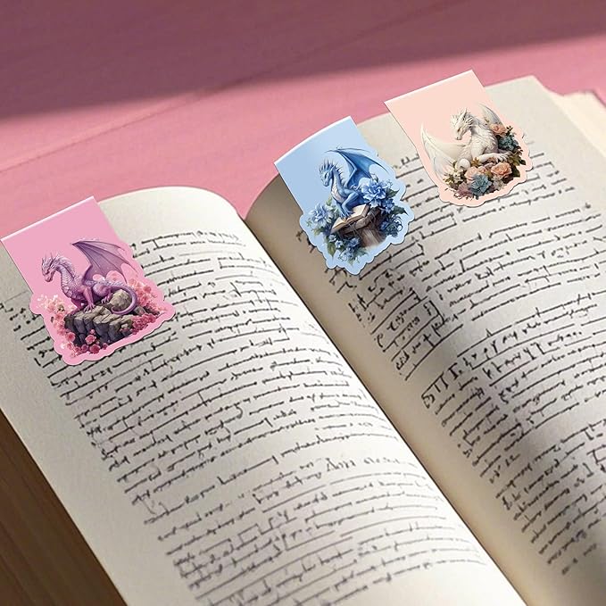 Cool Dragon Magnetic Bookmarks, 8 Pcs Flower Dragon Magnet Book Mark Clips Gifts for Men Boys Kids, Fantasy Novel Accessories for Reading Journals Christmas Birthday Stocking Stuffers