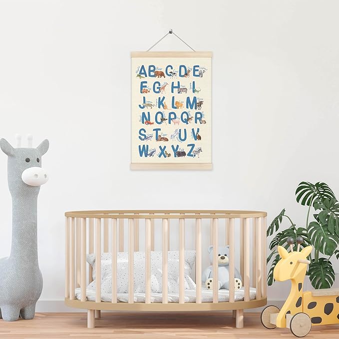 Koesus Animal Alphabet Learning Wall Art Poster Hanger Frame 12x16 Inch, ABC Alphabet Educational Canvas Pictures Prints Framed Wall Decor for Toddler Kids Room Nursery Preschool Classroom Playroom
